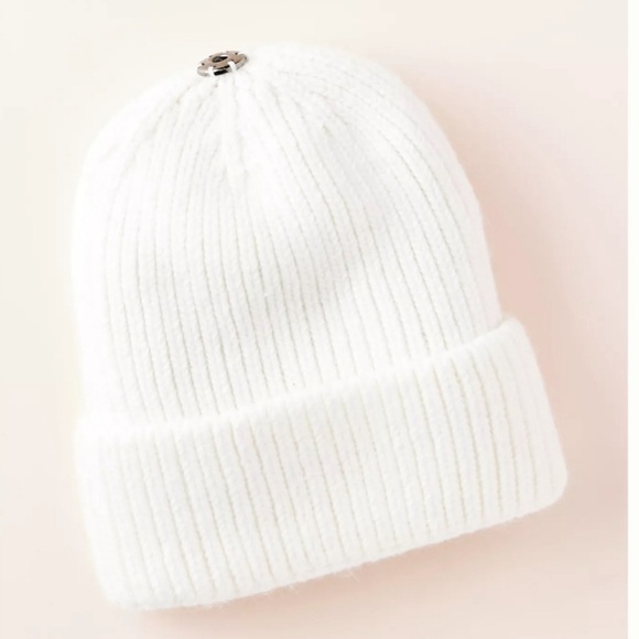 Anthropologie Pick-a-pom White Beanie with Pink Pom - Picture 2 of 6